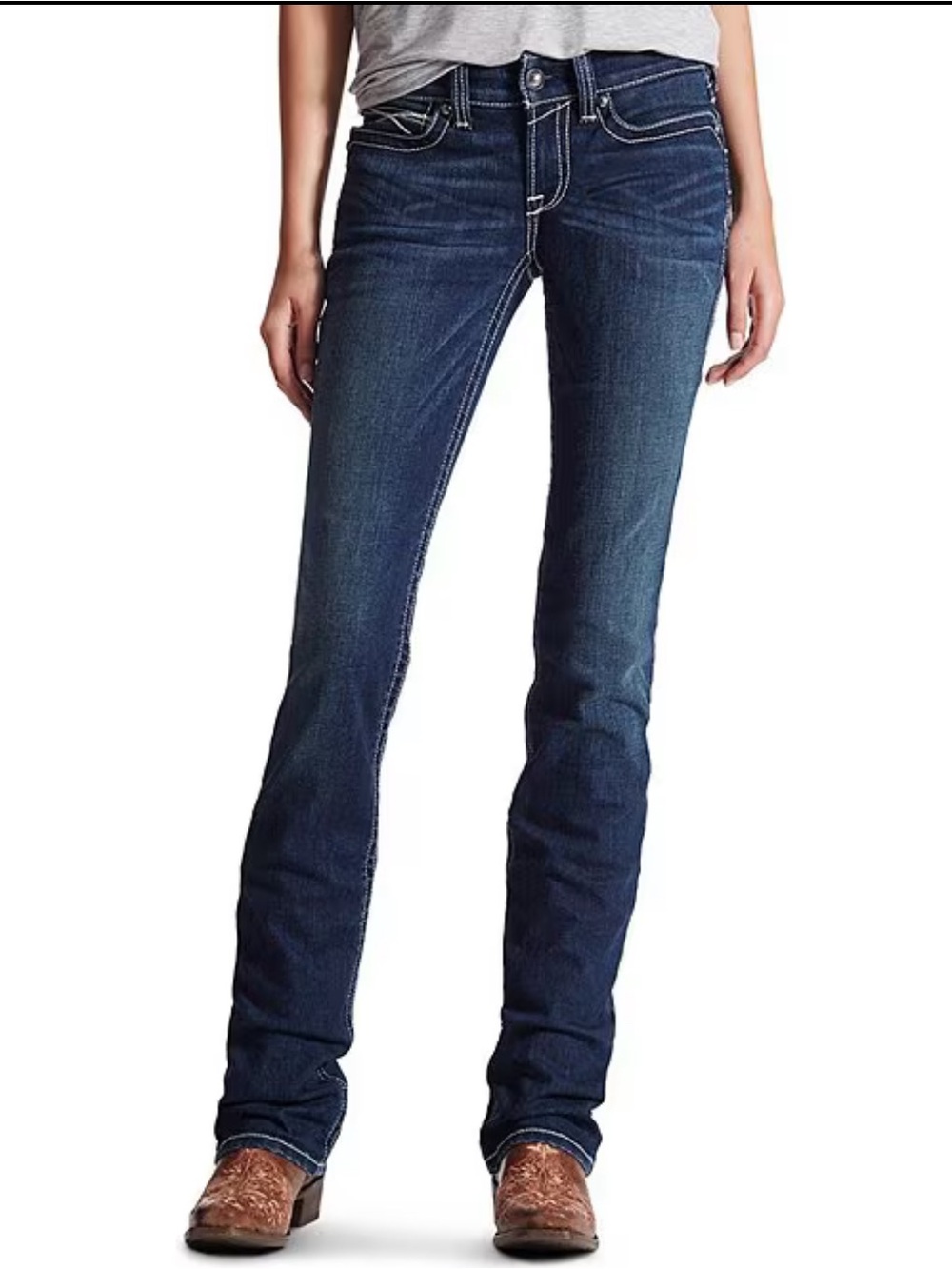 Ariat NEW R.E.A.L. Mid Rise Stretch Icon Straight Leg Jeans- Ocean size 32 SHORT